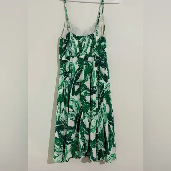 Green Leaf-Print Spaghetti Strap Summer Dress - Size XS - Picture 3 of 5